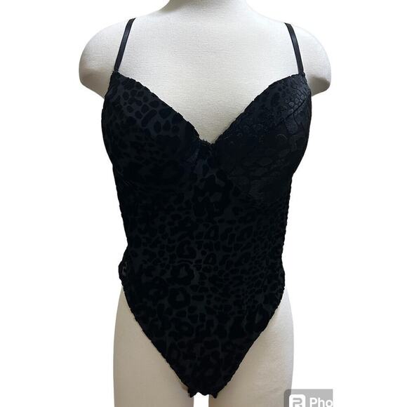 Castle Women's V Neck Leopard Black High Cut Underwire Bodysuit 2X Lingerie NWT - Picture 1 of 9